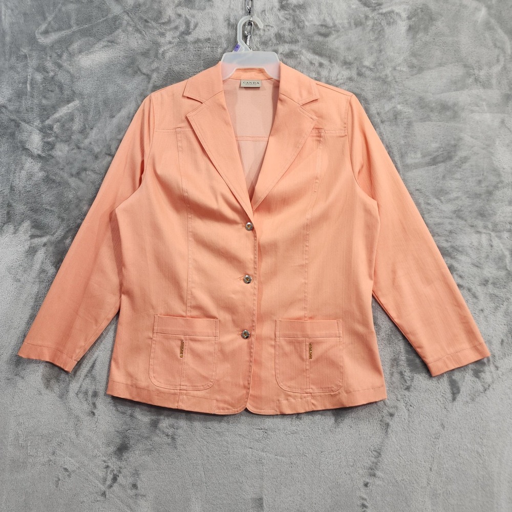 Canda‎ Jacket Womens XL Orange Stretch Denim-Like Tailored Rhinestones Preppy